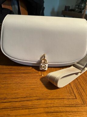 Michael Kors Cream Crossbody Bag with Gold Lock Accent